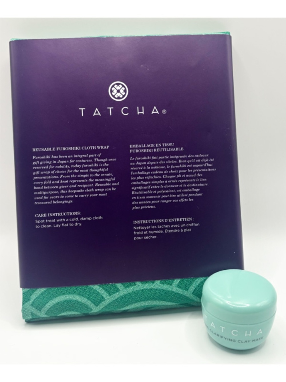 NEW Tatcha Japanese cloth fabric gift wrap and clarifying mini mask set